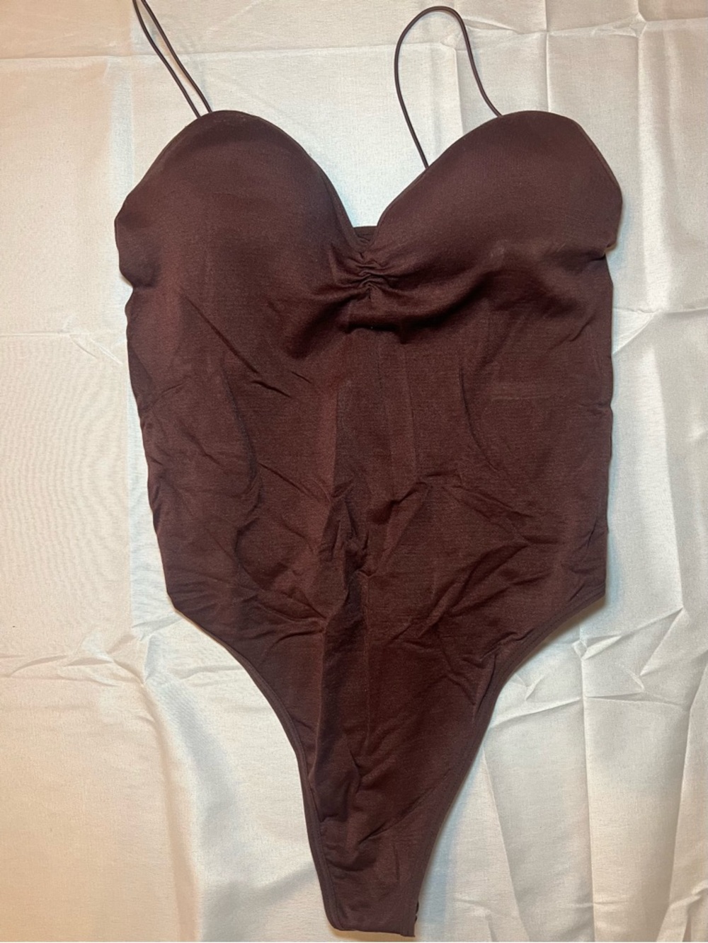 Forever 21 Brown Ruched Bust Spaghetti Strap Bodysuit